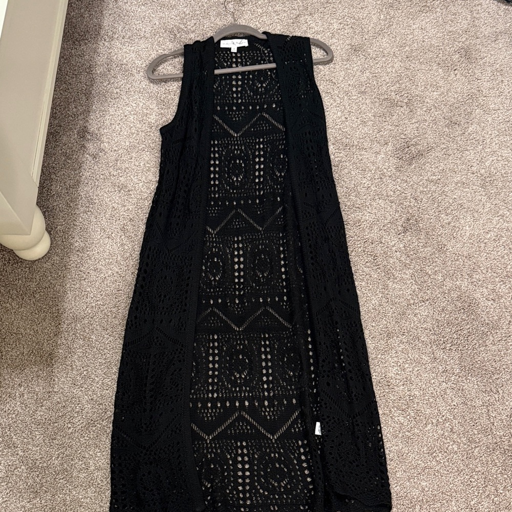 Chelsea & Theodore Black Crochet duster cardigan